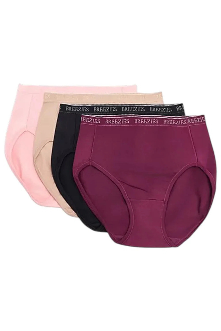 Breezies Women's 4-pack Nylon Microfiber Hi-Cut Panty Blackberry - Regular